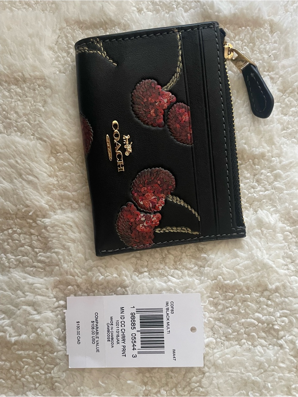 Coach ID Card Case with Red Sequin Cherry Motif